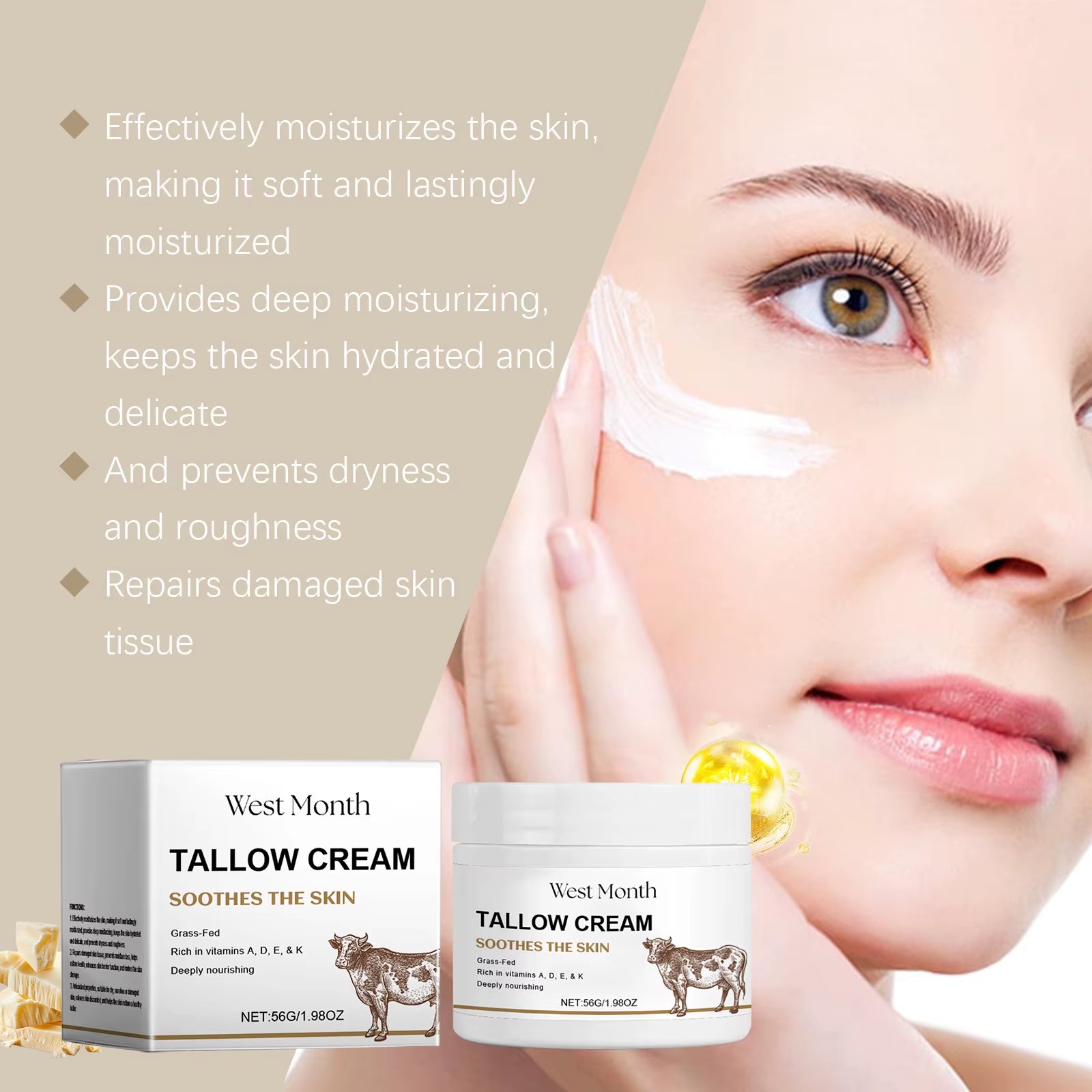 Tallow Face Cream Fade Fine Lines Lifting Firming Hydrating Smoothing Brighten Repairing Moisturizing Nourishing Balm Skin Care