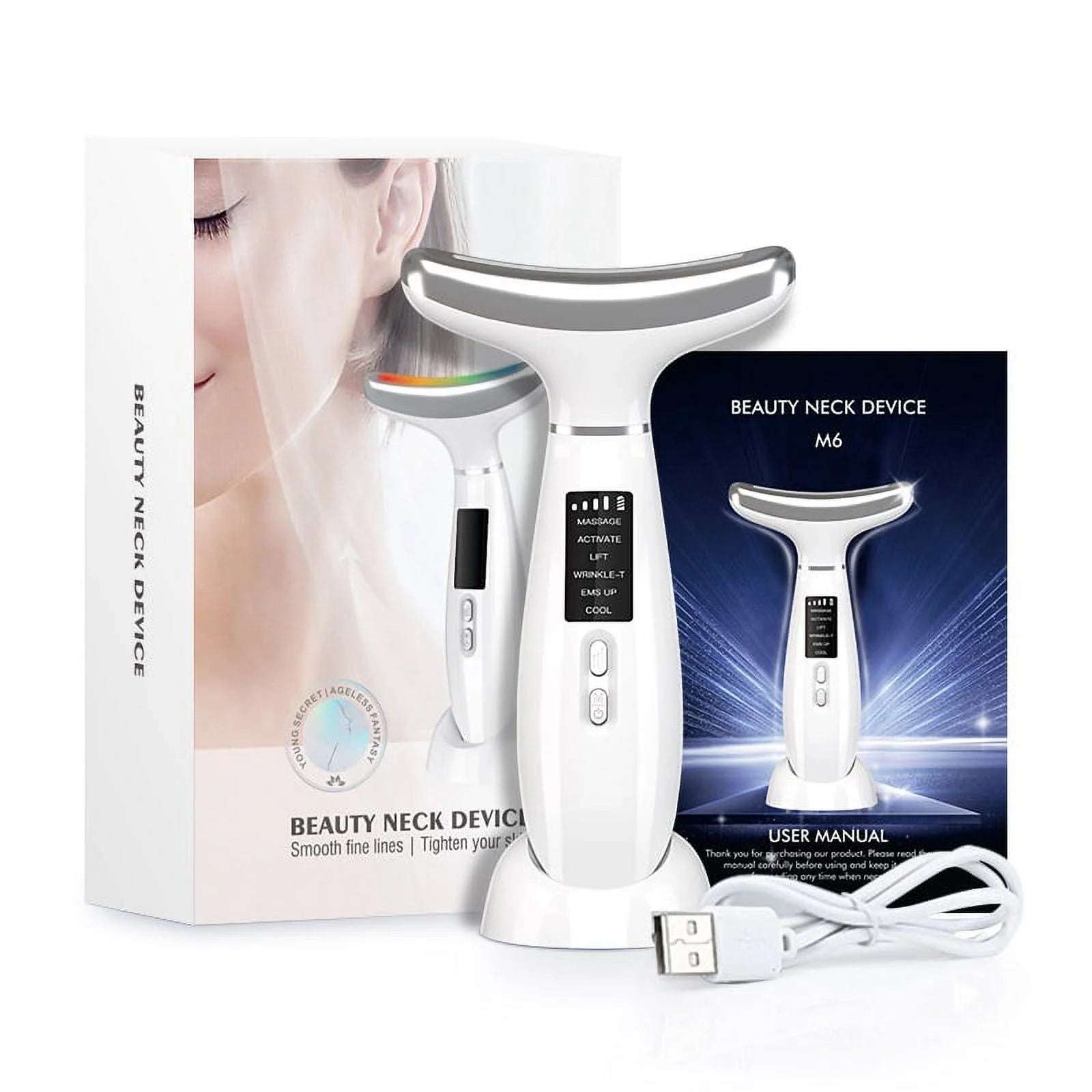 Facial and Neck Beauty Device, Skin Care Face Massager, Multifunctional 6 in 1 Light Therapy Face Sculpting Tool with Vibration, Thermal, Cooling, Microcurrent for Skin Care Routine at Home