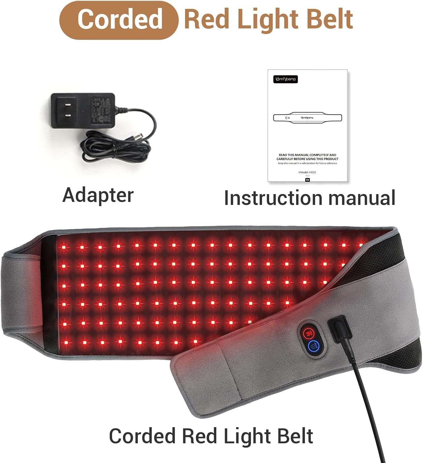 Red Light Therapy Belt with 126 Leds, Infrared Red Light Therapy for Body, 660Nm & 850Nm, 22W Light Wrap with Timer for Back Waist Belly Joint Muscle Pain Relief(Corded)