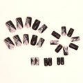 Medium Press on Nails Acrylic Nails Press on Medium Length Press on Nails Fake Nails Square Liquor Red False Nails with Glitter Line Press Ons Design Artificial Stick on Nails for Women 24Pcs