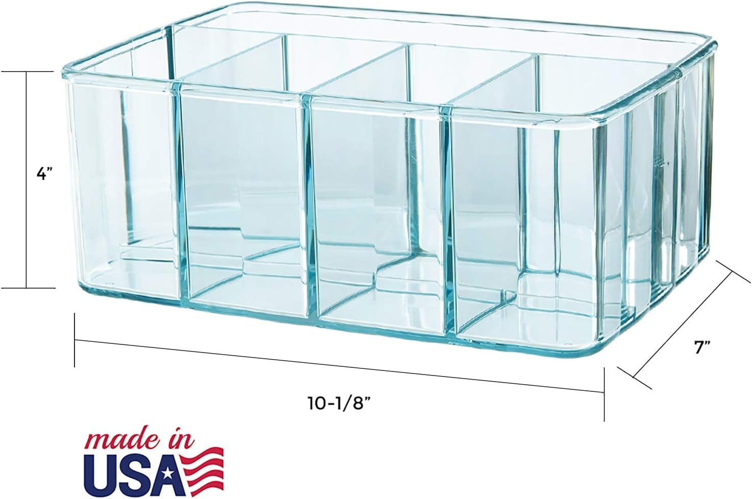 5-Compartment Plastic Organizer, Ocean Mist, Rectangular Divided Makeup and Vanity Storage Bin and Office Desk Caddy, Scalloped Wall Design, Made in USA