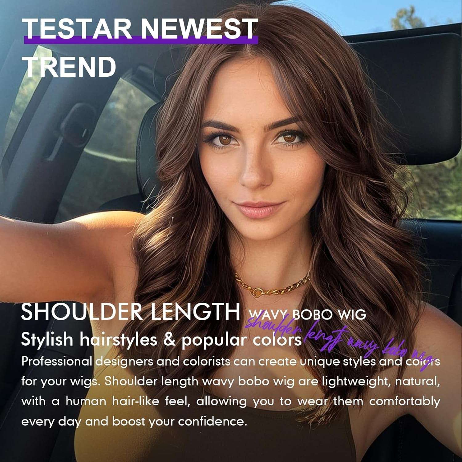 Short Brown Bob Wigs for Women Shoulder Length Brown Mixed Blonde Curly Wigs with Curtain Bangs Synthetic Heat Resistant Wigs for Daily Party Use 18IN