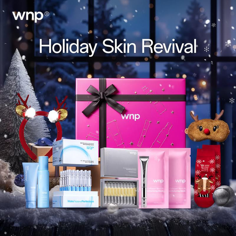 [WNP Official] WNP Holiday Skin Revival | Cleanser + Toner + HA Serum + Oil Serum + Eye Cream + Collagen Mask + Christmas Warm Set | 4D Hyaluronic Acid, Ceramides, Peptides, Centella Asiatica Extract, Collagen | Hydrating Skin | Gift of Choice