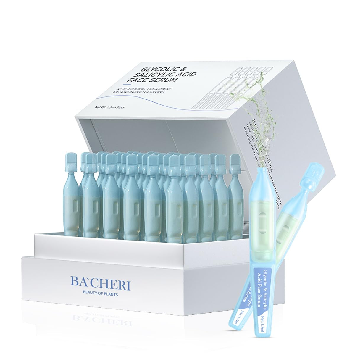 Salicylic Acid Serum for Face with Glycolic Acid, Azelaic Acid, Redness Relief, Hydrating & Smoothing Serum, anti Aging Facial Serum, 30 Ampoules