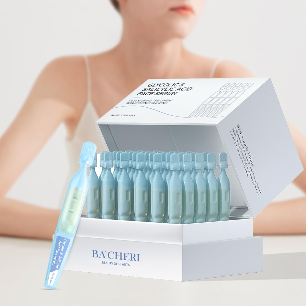 Salicylic Acid Serum for Face with Glycolic Acid, Azelaic Acid, Redness Relief, Hydrating & Smoothing Serum, anti Aging Facial Serum, 30 Ampoules