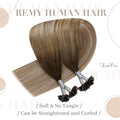 U Tip Hair Extensions Real Human Hair - Medium Brown Ombre, Golden Blonde Balayage, Platinum Blonde - 20Inch, 50G/S