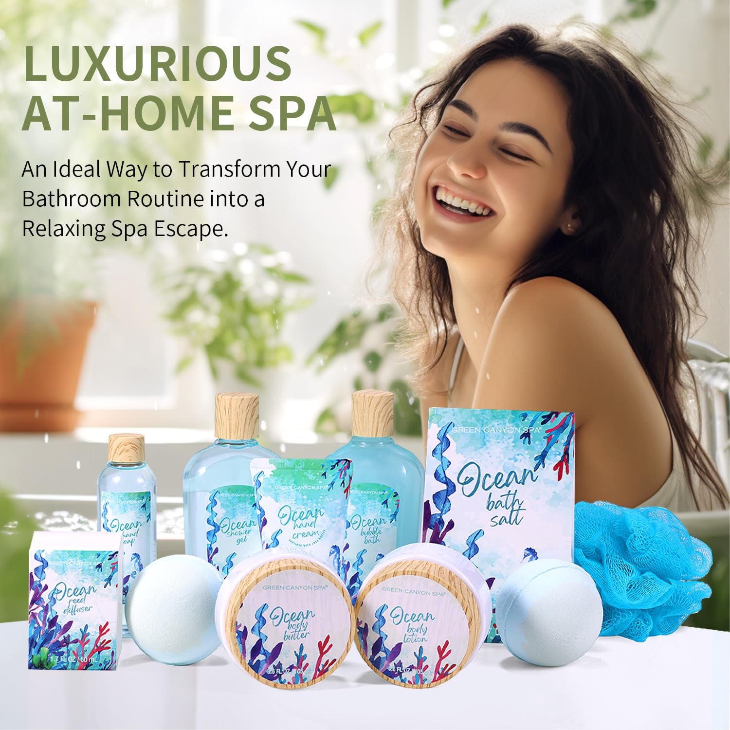 Gift Baskets for Women, Bath and Body Gift Set for Women, 12Pcs Ocean Spa Sets Includes Bubble Bath, Body Lotion,Mothers Day Gifts for Her,Spa Baskets