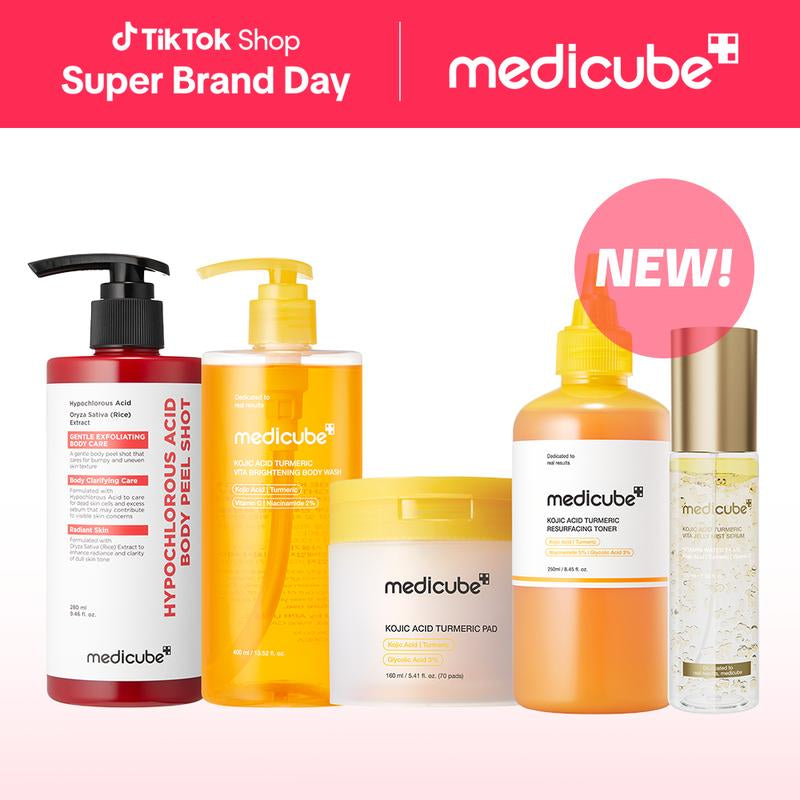[NEW] [Medicube] Smooth & Clear Body Care Set | Hypochlorous Acid Body Peel Shot, Kojic Acid Turmeric Body Wash, Toner Pad, Toner, Mist | Exfoliating for Dead Skin Cells & Excess Sebum & Clearing for after Spots, Texture & Uneven Skin Tone | K-Beauty