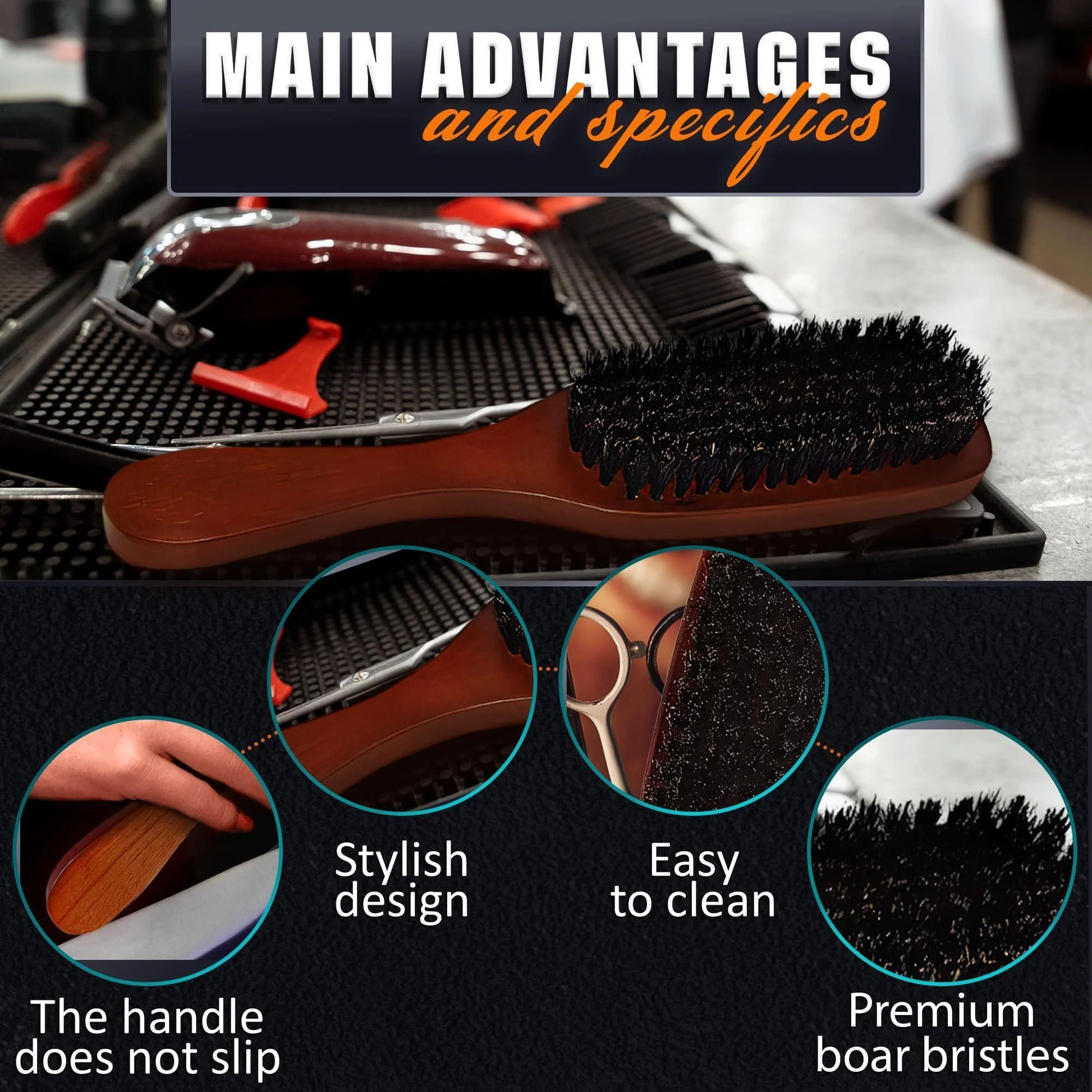 Boar Bristle Beard Brush for Men – 9 Soft Boar Bristle Hair Brush for Slick Back Beards & Mustaches – Ergonomic Handle Non Slip Grip Durable Design Thoughtful Gift for Grooming Enthusiasts