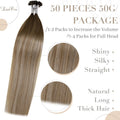 U Tip Hair Extensions Real Human Hair - Medium Brown Ombre, Golden Blonde Balayage, Platinum Blonde - 20Inch, 50G/S