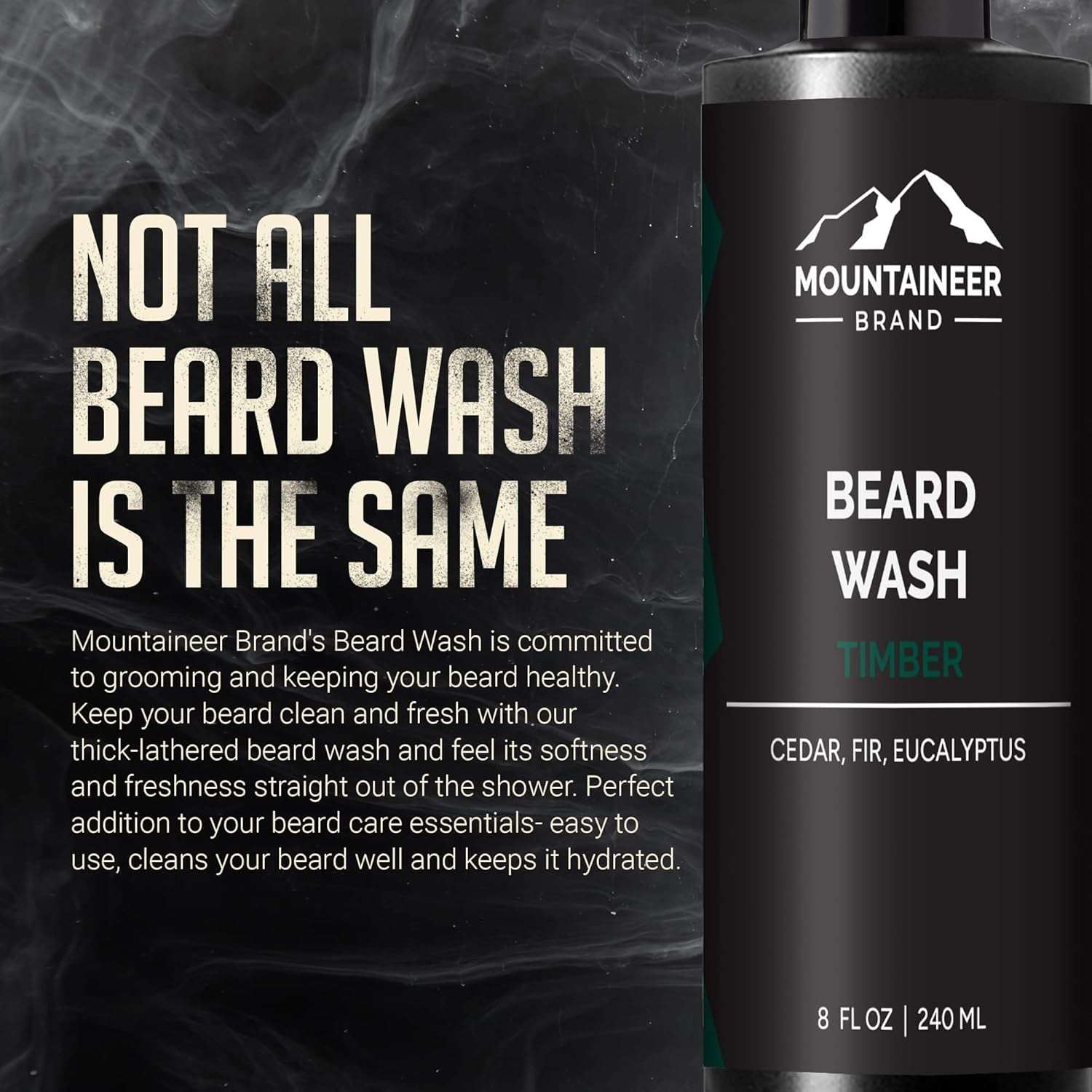 Beard Wash for Men | 100% Natural Beard Shampoo | Thick Cleaning Softening Lather for Hair and Skin | Hydrate and Detangle | Grooming Treatment | WV Timber Scent 8Oz