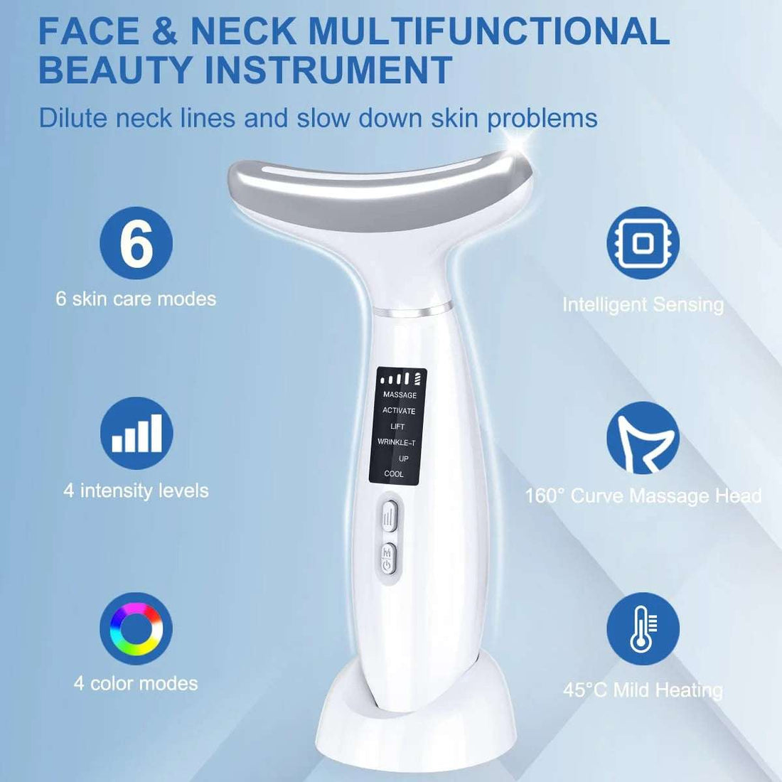 Facial and Neck Beauty Device, Skin Care Face Massager, Multifunctional 6 in 1 Light Therapy Face Sculpting Tool with Vibration, Thermal, Cooling, Microcurrent for Skin Care Routine at Home