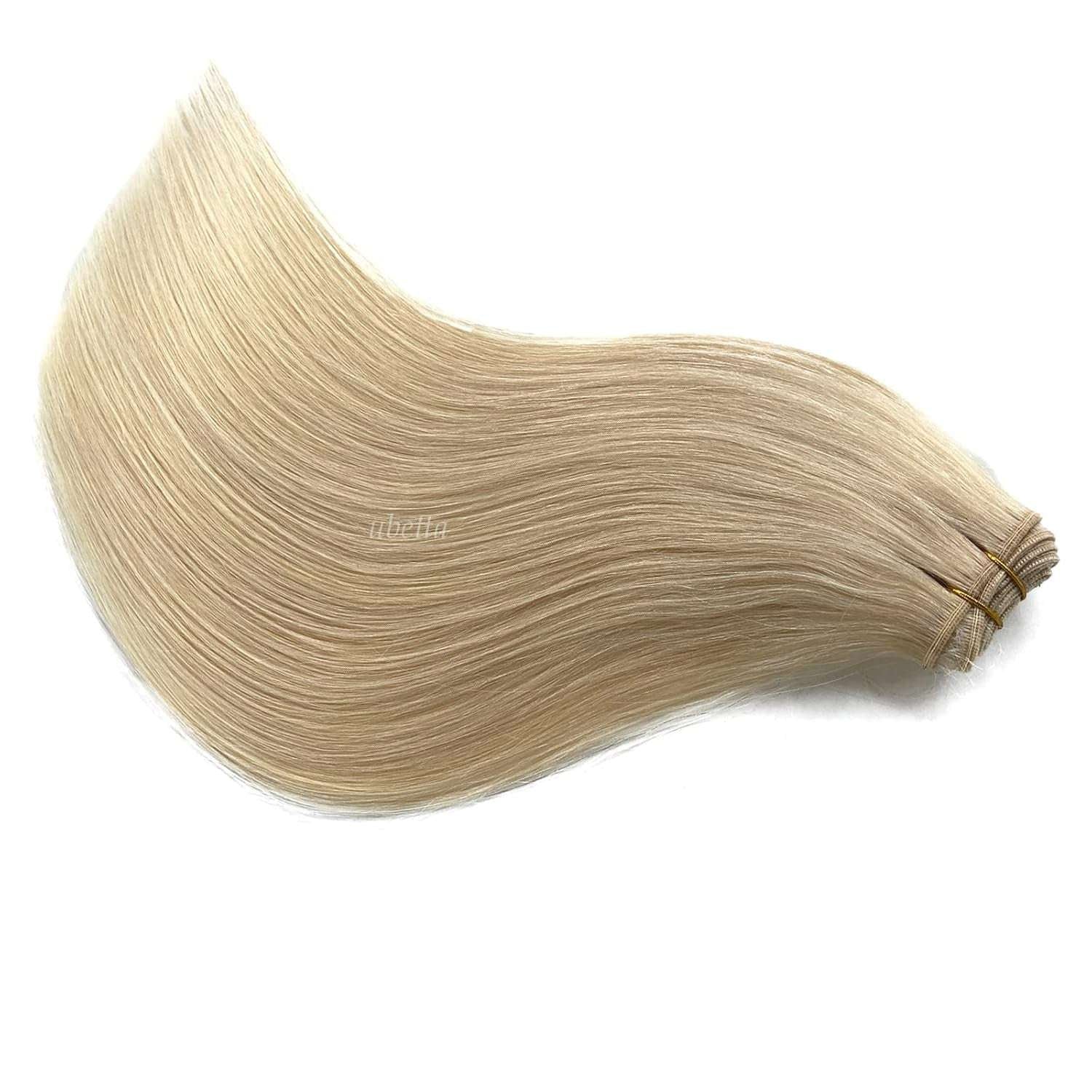 Sew in Real Human Hair Extensions, Blonde Weft 100G 20 Inch Hand Tied Weft Hair Extensions for Women