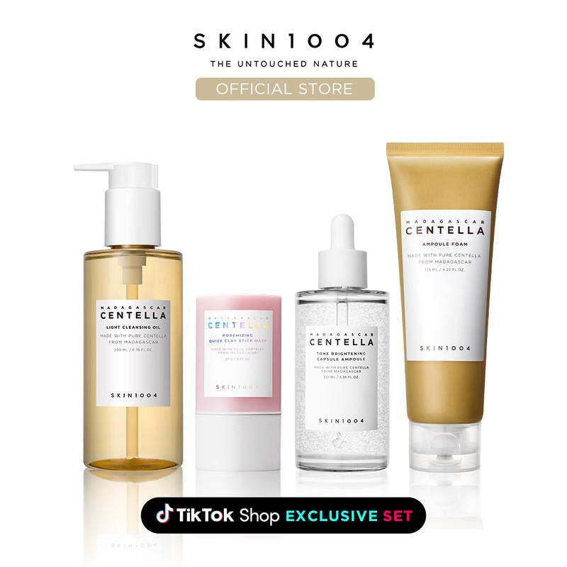 [SKIN1004 Official Shop] Tiktok Viral Set - No1 Double Cleansing Duo + Korean Clay Mask, Tone Brightening Ampoule, Lightweight Foaming - Centella, Niacinamide, Tranexamic Acid