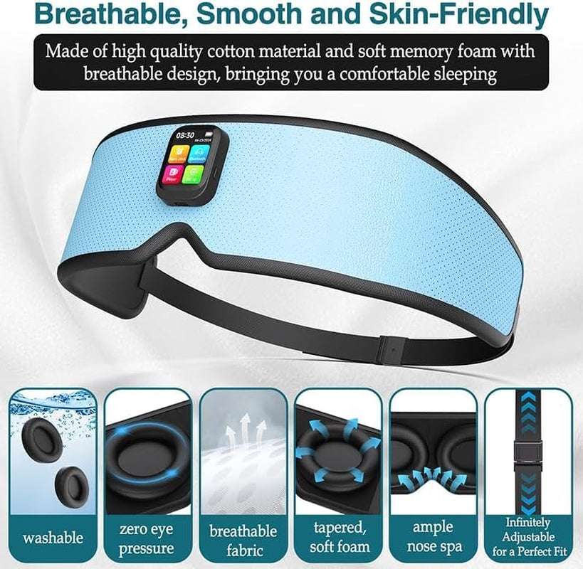 Sleep Headphones 2024 New Sleep Mask Comfortable & Adjustable Sleeping Mask, Zero Eye Pressure,Side Sleepers Sleep Mask with Bluetooth Headphones Ultra-Thin Stereo Speakers Perfect for Sleeping（Skyb）