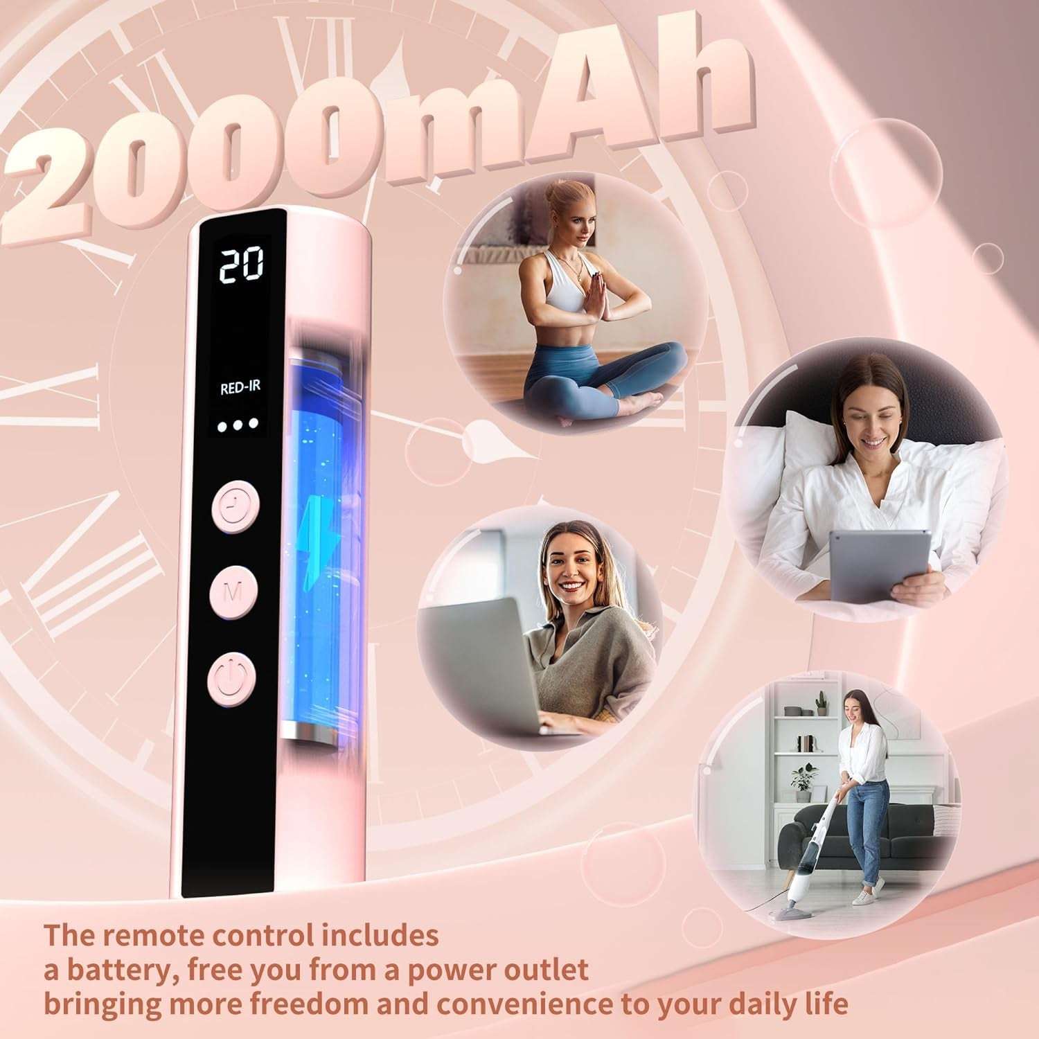 LED Light Therapy Mask, 4 Modes Portable with 2000Mah Rechargeable Remote, Blue, Amber, Infrared & Red Light Mask, 100 Leds, at Home