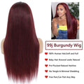 32 Inch 99J Burgundy Lace Front Wigs Human Hair 13X6.5 Straight HD Lace Front Wigs Human Hair 250% Density Glueless Straight Wigs Human Hair Pre Plucked with Baby Hair (99J Burgundy Wigs, 32 Inch)