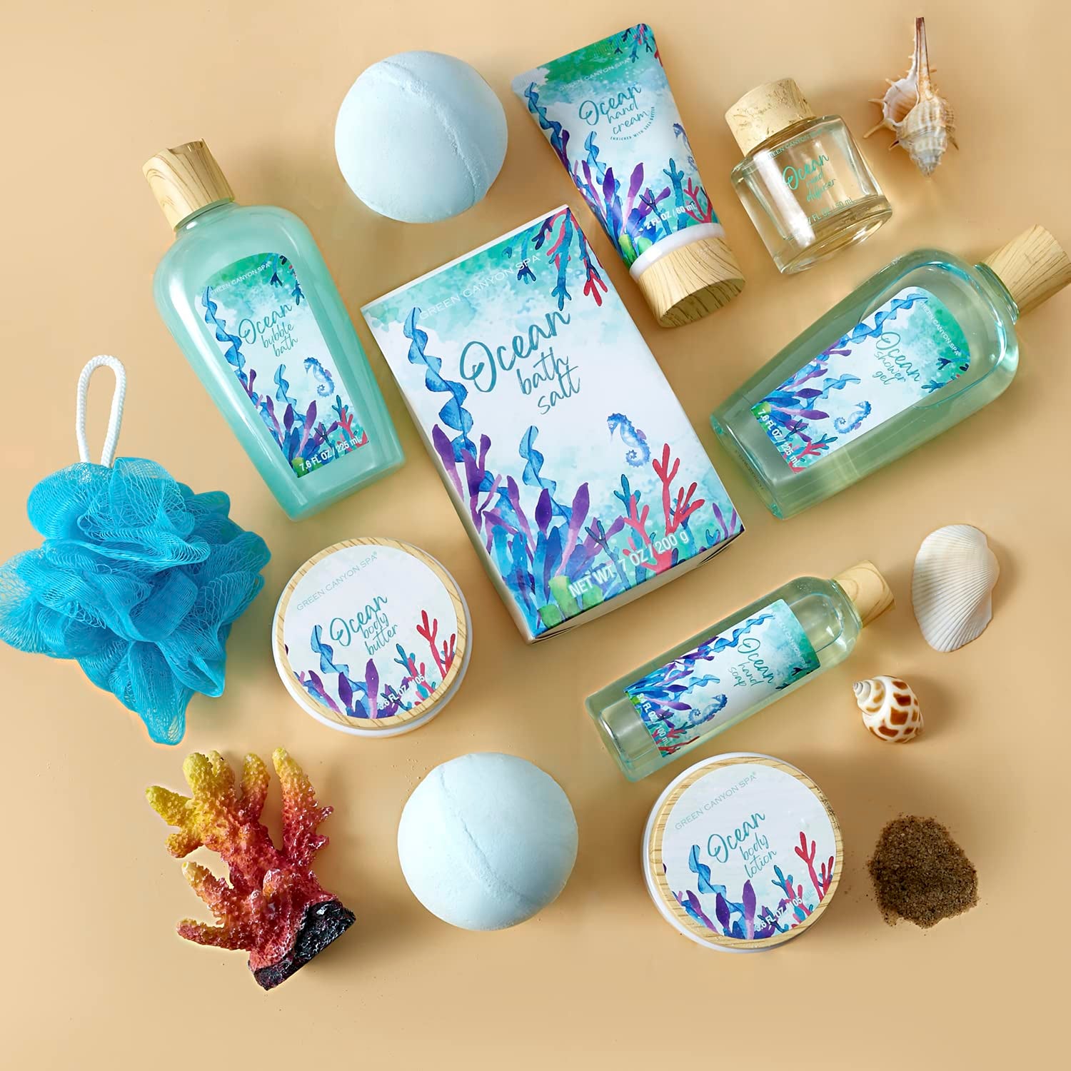 Gift Baskets for Women, Bath and Body Gift Set for Women, 12Pcs Ocean Spa Sets Includes Bubble Bath, Body Lotion,Mothers Day Gifts for Her,Spa Baskets