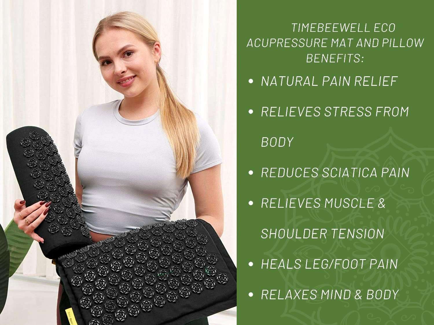 Acupressure Mat and Pillow Set | Acupuncture Mat for Back and Neck Pain Relief | Pranamat Inspired Accupressure Mats for Stress, Sciatic Pain, Feet Massage | Eco-Friendly Travel Bag Included