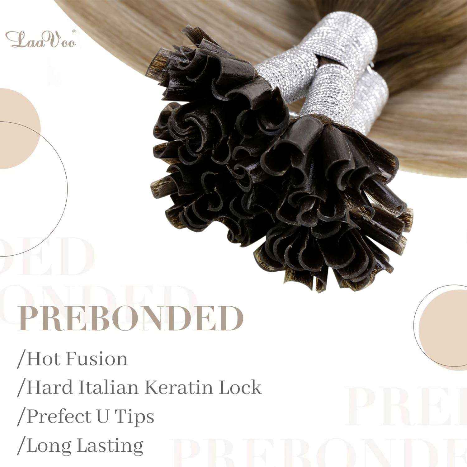 U Tip Hair Extensions Real Human Hair - Medium Brown Ombre, Golden Blonde Balayage, Platinum Blonde - 20Inch, 50G/S