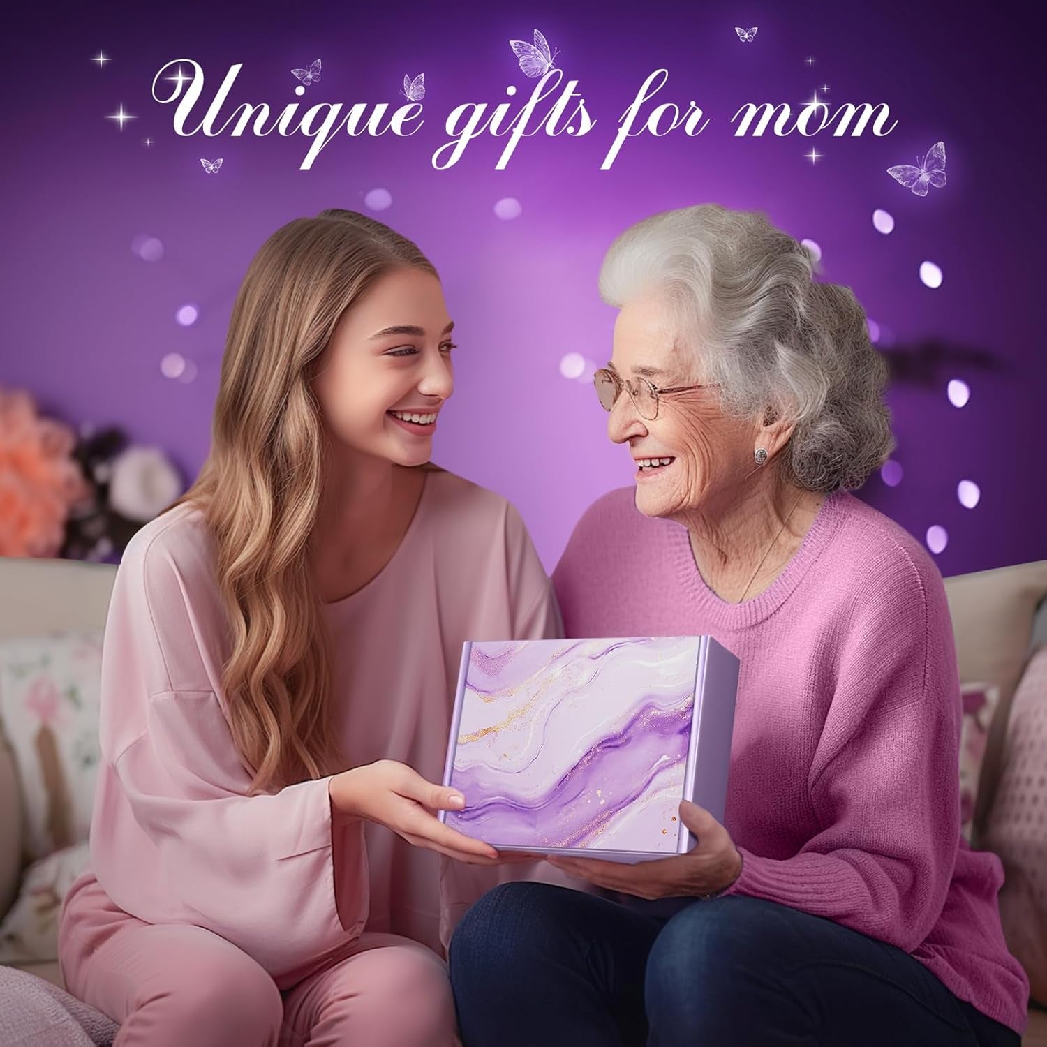 Christmas Gifts for Mom from Daughter Son: Relaxing Spa Gift Basket Set with Butterfly Acrylic Keepsake, Unique Birthday Present for Wife Grandma Her Friend Sister, Mothers Day, Thanksgiving