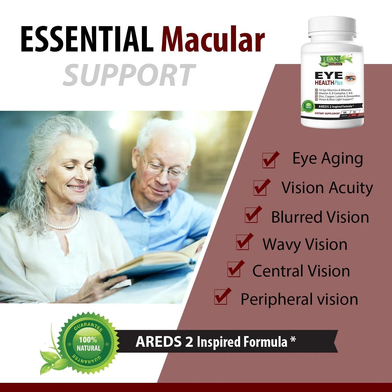 Areds 2 Eye Health plus W Copper Vitamin a B C E Lutein & Zeaxanthin Quercetin Zinc Bilberry Extract Biotin Sight Care Dryness Strain Night Vision Supplement for Adults 60 Capsule