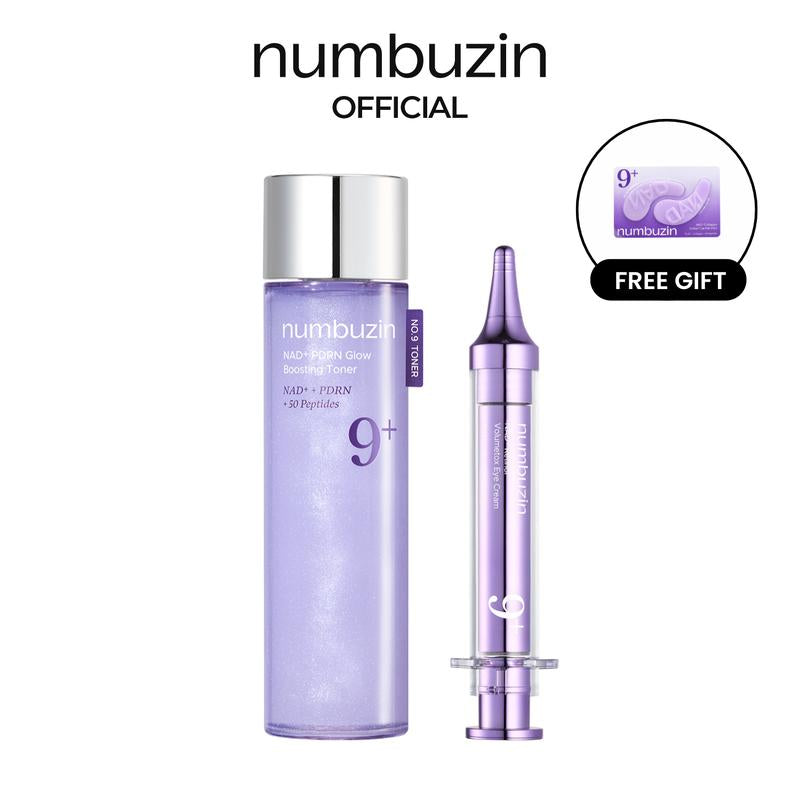 Numbuzin No.9 NAD+ Glow Up Duo - Advanced Anti-Aging Solution with NAD, Peptides, PDRN, Retinol, and Niacinamide for Wrinkles, Fine Lines, Eye Bags, Dark Circles, and Firming