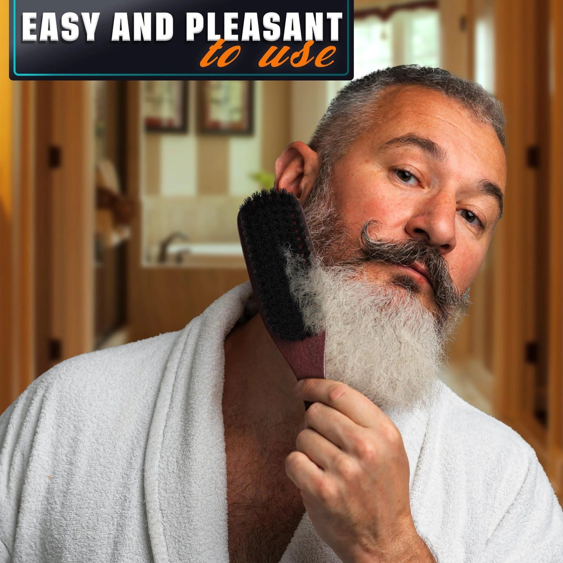 Boar Bristle Beard Brush for Men – 9 Soft Boar Bristle Hair Brush for Slick Back Beards & Mustaches – Ergonomic Handle Non Slip Grip Durable Design Thoughtful Gift for Grooming Enthusiasts