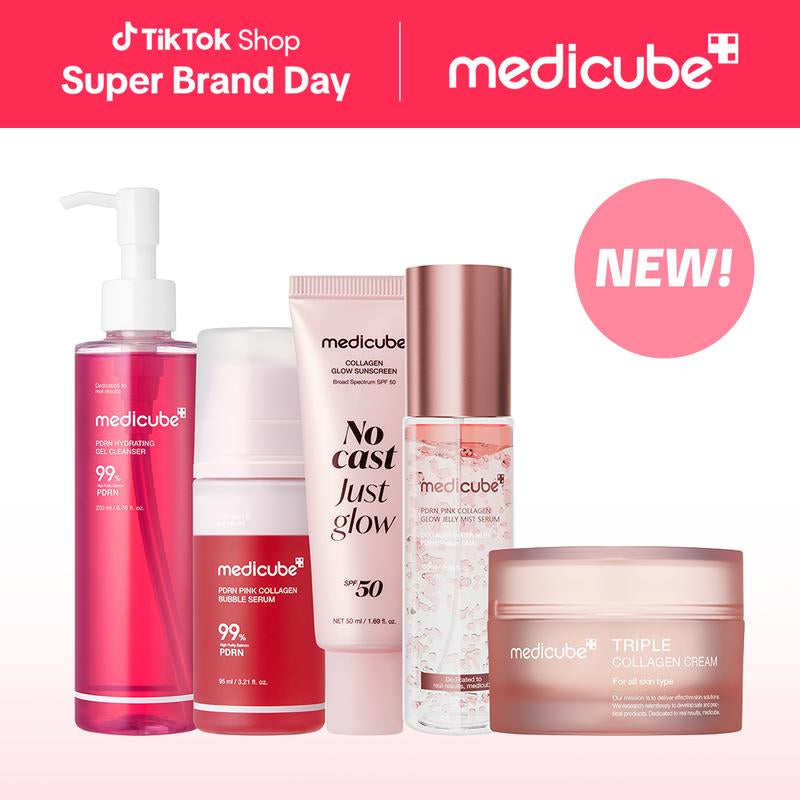 [BFCM Exclusive] [Medicube] for Her: Just Glow Daily Routine Set | Complete Glow + Firming Skincare Set | Jelly-To-Foam Cleanser, PDRN Bubble Serum, Triple Collagen Cream, No Cast Sunscreen, Mist Serum | Radiance-Boosting Routine | K-Beauty