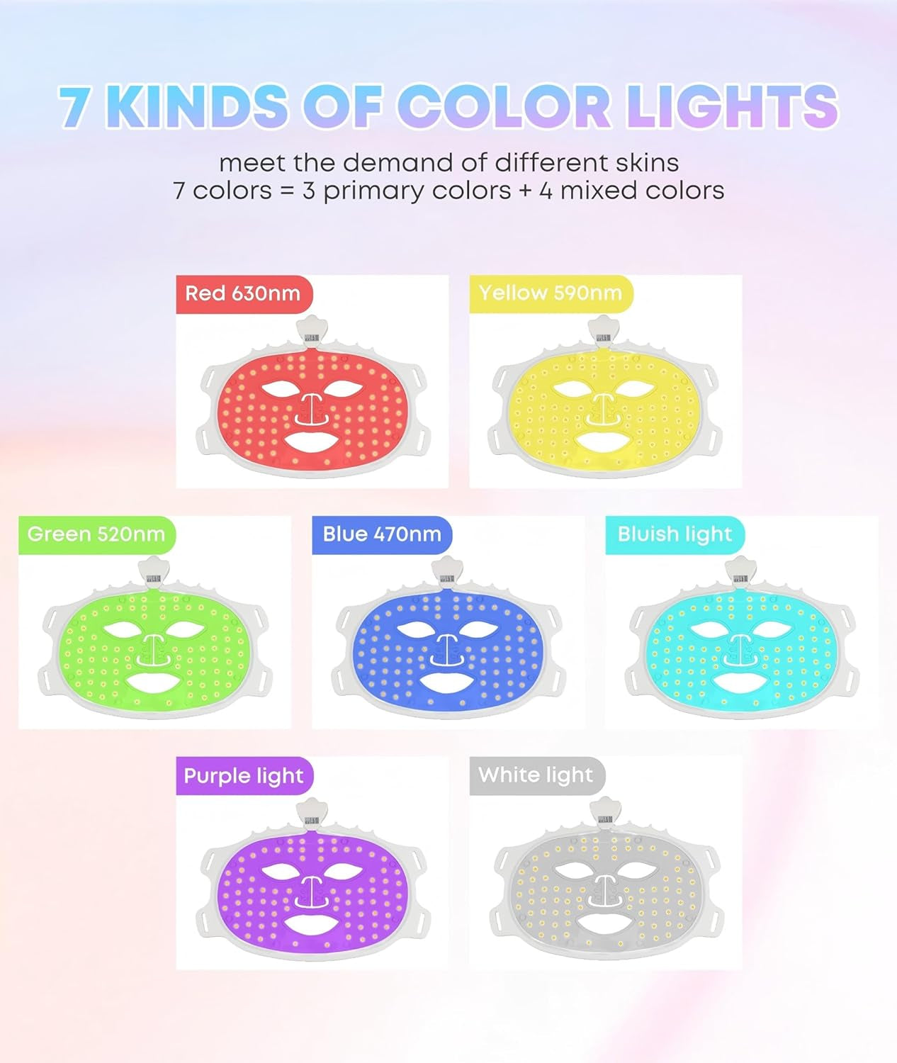 Red Light Therapy Mask for Face, 7 Colors LED Face Mask Light Therapy at Home, Led Face Mask Light Therapy, Green