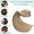 Sew in Real Human Hair Extensions, Blonde Weft 100G 20 Inch Hand Tied Weft Hair Extensions for Women