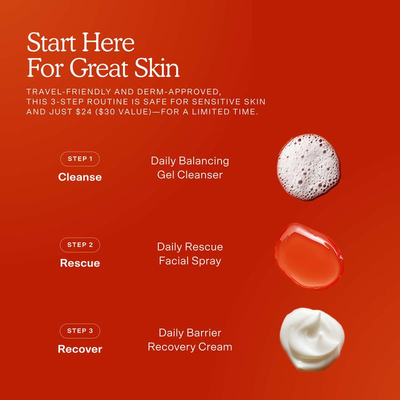 Tower 28 Beauty SOS 1-2-3 Starter Kit - Mini Balancing Gel Cleanser, SOS Hypochlorous Acid Spray, and Moisturizing Cream, Daily Barrier Recovery for Sensitive Skin Care