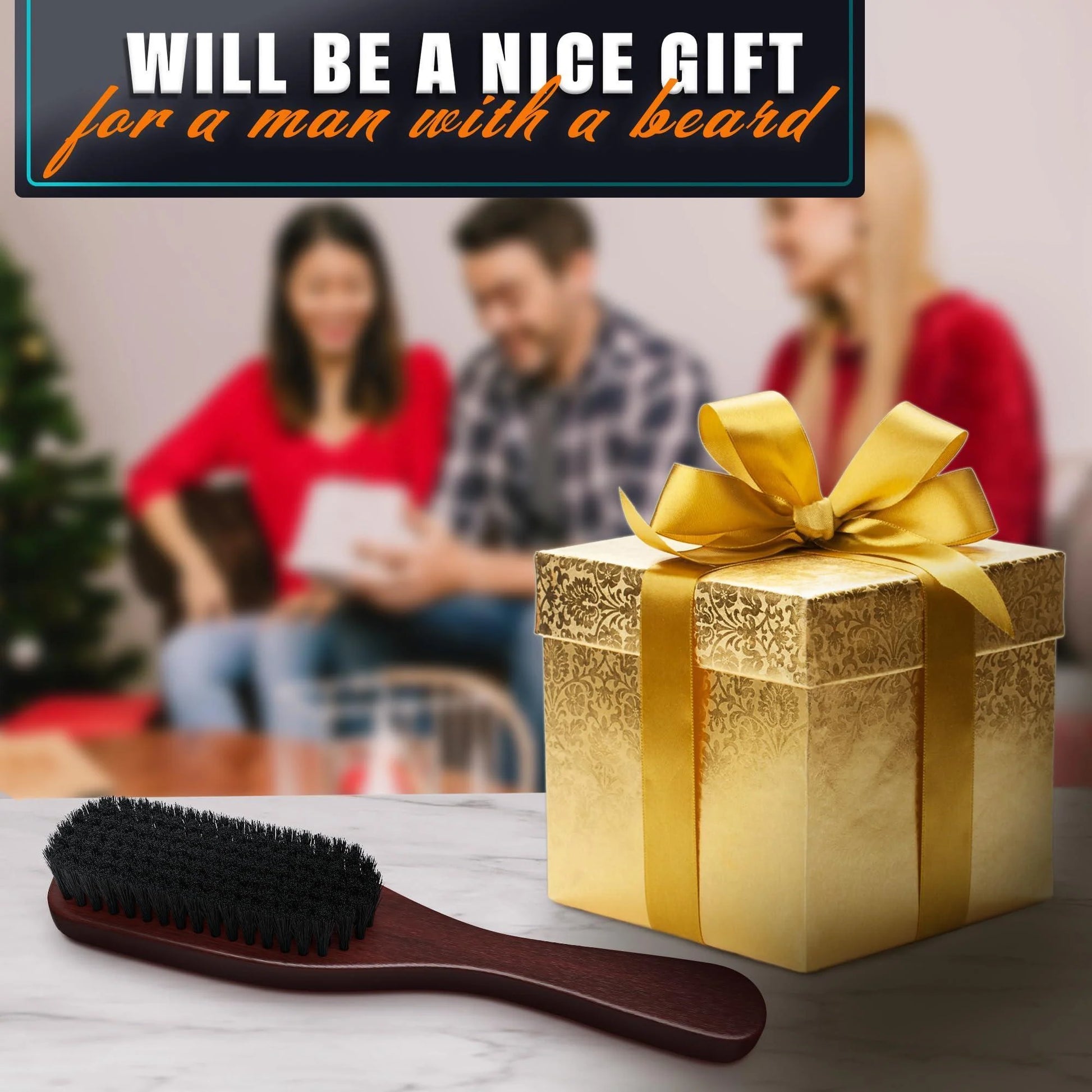 Boar Bristle Beard Brush for Men – 9 Soft Boar Bristle Hair Brush for Slick Back Beards & Mustaches – Ergonomic Handle Non Slip Grip Durable Design Thoughtful Gift for Grooming Enthusiasts