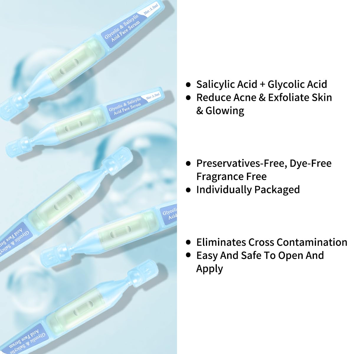 Salicylic Acid Serum for Face with Glycolic Acid, Azelaic Acid, Redness Relief, Hydrating & Smoothing Serum, anti Aging Facial Serum, 30 Ampoules