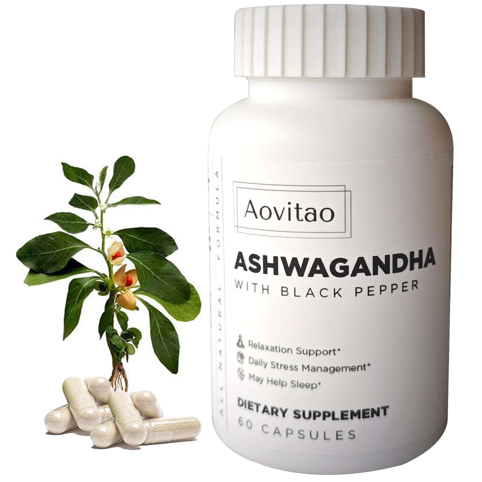 Ashwagandha Supplements Capsules Vegan Stress Relief Immune Support Supplement Balanced Energy Levels And Mood Organic
