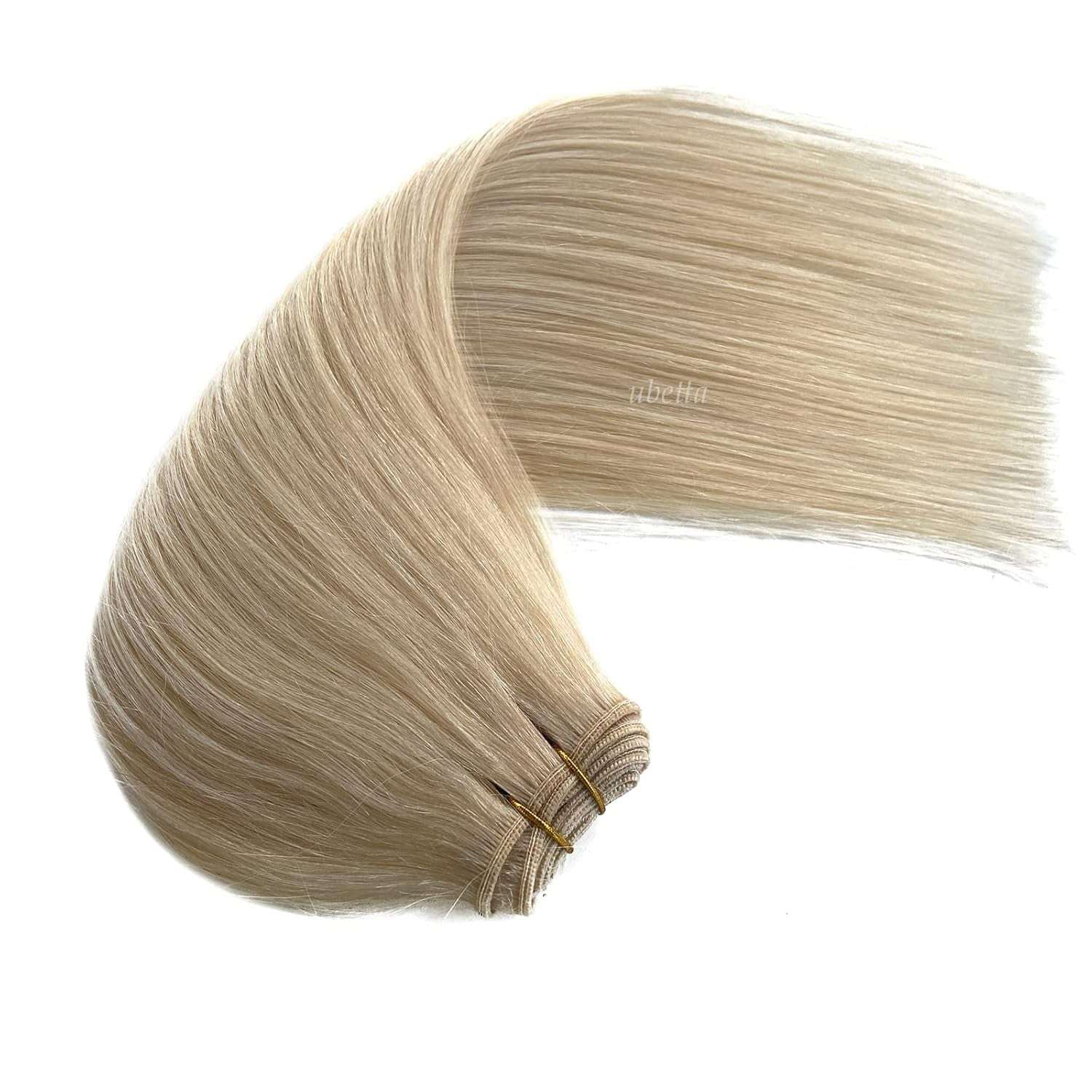 Sew in Real Human Hair Extensions, Blonde Weft 100G 20 Inch Hand Tied Weft Hair Extensions for Women