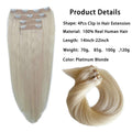 Blonde Human Hair Extensions for White Women 14 Inch 70G Blonde Double Weft Lace Real Human Hair Clip in Hair Extensions 4Pcs Platinum Blonde Hair Extensions Real Human Hair