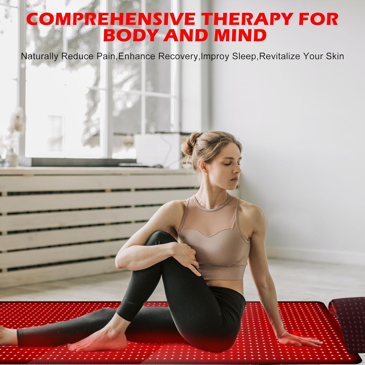 Red Light Therapy Mat for Body with 1560 Leds, Infrared Light Therapy Pad for Full Body Pain Relief, Large Yoga Red Light Mat with Small Bonus Mat (Black 71X23.7 Inch)