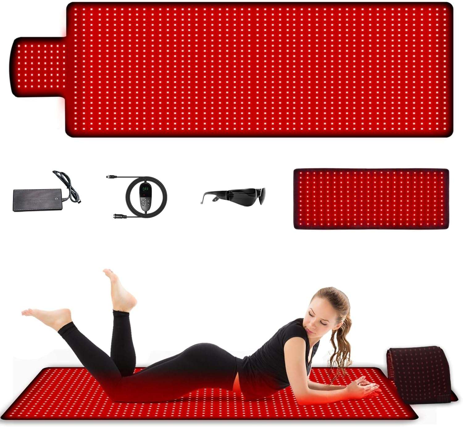 Red Light Therapy Mat for Body with 1560 Leds, Infrared Light Therapy Pad for Full Body Pain Relief, Large Yoga Red Light Mat with Small Bonus Mat (Black 71X23.7 Inch)