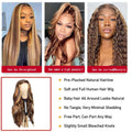Highlight Ombre 13X4 HD Lace Front Wig Human Hair Pre Plucked Transparent 4/27 Honey Blonde Lace Frontal Wigs with Baby Hair 150 Density Colored Body Wave Lace Front Wig Human Hair 24 Inch