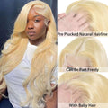 613 Lace Front Wig - 13X6 HD Transparent Lace, 180 Density Blonde Human Hair Wig Pre Plucked with Baby Hairs