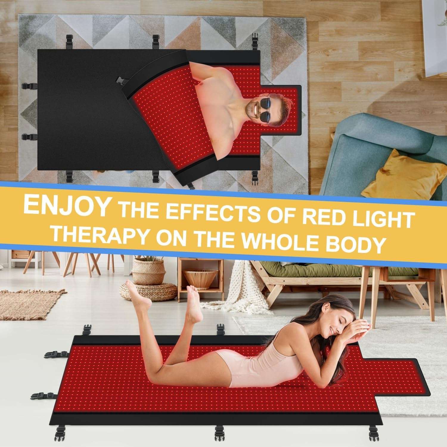 2025 New Dual Wavelength LED Beads 660Nm&850Nm Red Light Therapy Mat Full Body Used to Relieve Pain 73''X 33''