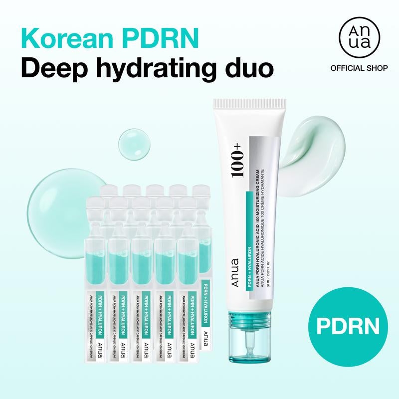 [Anua Official Shop] Deep Hydrating PDRN Duo | PDRN Hyaluronic Acid Moisturizing Cream and Serum Set, Hyaluronicacid, Radiant Plumping Serum, Korean Skincare, Facial Serum Lightweight Moisture