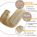 Blonde Human Hair Extensions for White Women 14 Inch 70G Blonde Double Weft Lace Real Human Hair Clip in Hair Extensions 4Pcs Platinum Blonde Hair Extensions Real Human Hair