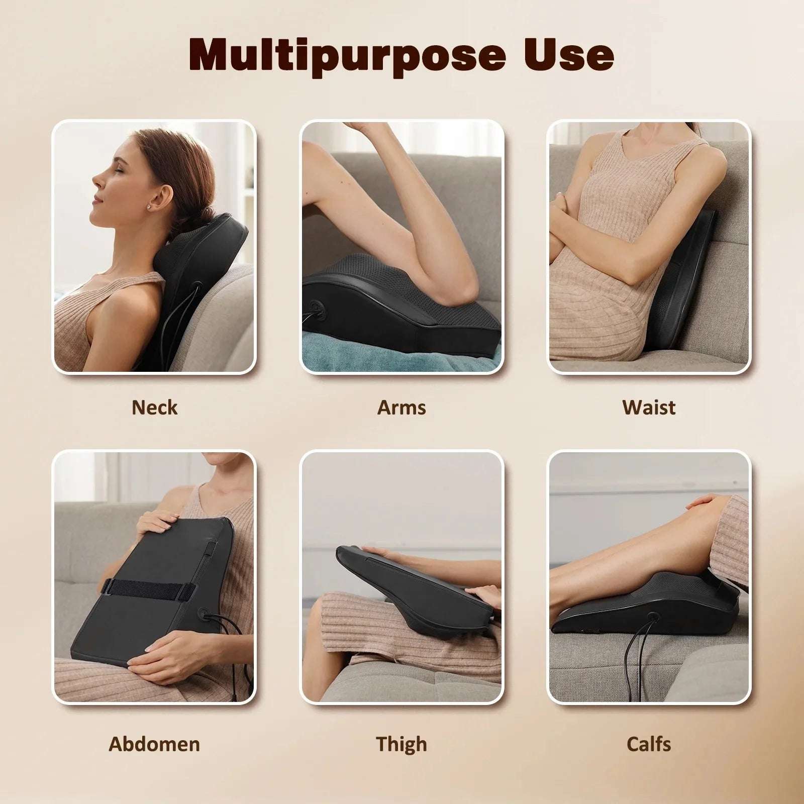 Neck & Back Massager with Heat — 3D Deep-Kneading Shiatsu Pillow, Black — Home Use & Gift for Mom & Dad