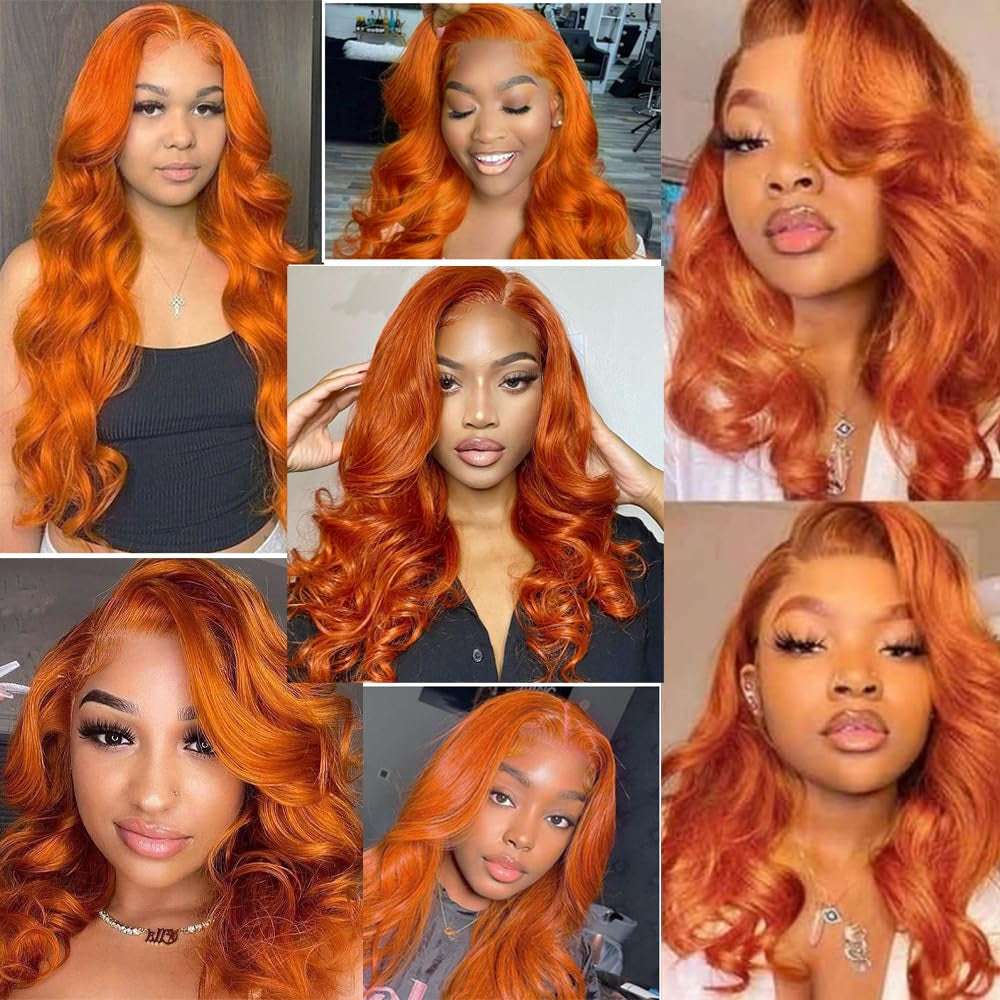 22 Inch Orange Lace Front Wigs Human Hair Body Wave 4X4 Hd Transparent Lace Closure Wig Brazilian Human Hair Pre Plucked with Baby Hair Glueless Wig