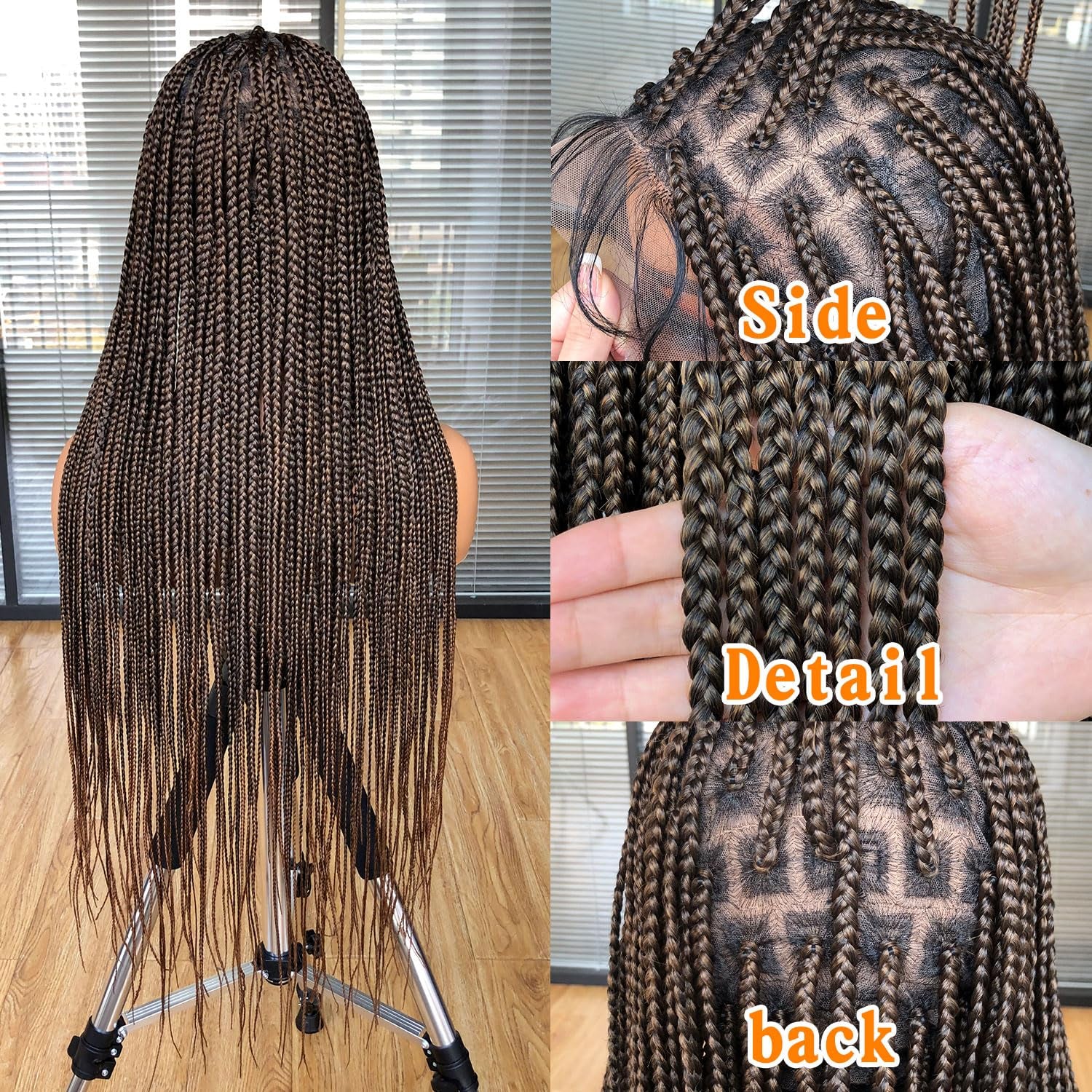 Runm 36" Full Double Lace Front Box Braided Wigs for Black Women Braids Lace Frontal Wig Synthetic Black Hand Braided Wigs with Baby Hair for Women(Ombre Blonde)