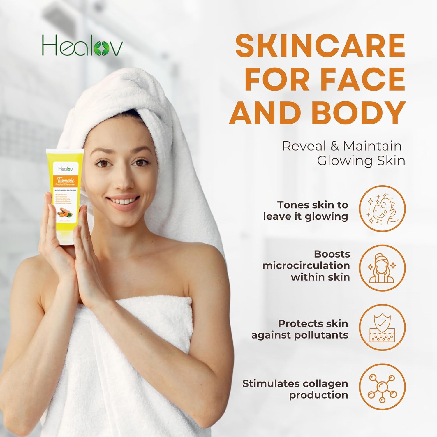 Turmeric Skincare Set – Turmeric Face Cleanser, Body Scrub, Cream & Facial Serum – Skin Brightening Hyperpigmentation Treatment, Dark Spot Corrector – Skincare Kit for a Glowing Complexion