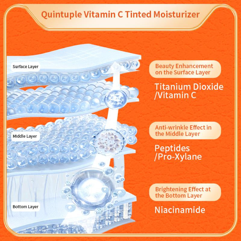 【Vc】5X Vitamin C Glow Tint Moisturizer 24H Hydration + Brightening + SPF Protection | ️ Anti-Aging + Lightweight Coverage，Clean Beauty, Multitasking Moisturizer, Vegan Skincare, Anti-Aging Cream Comfort Moisture Hydrate Hydrating Bb Gentle Moisturizing