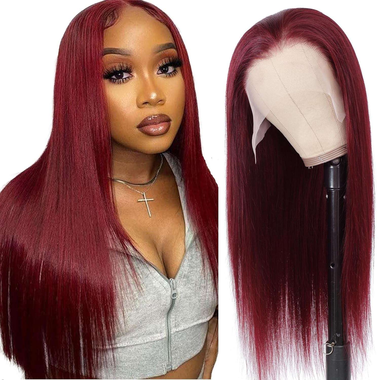 32 Inch 99J Burgundy Lace Front Wigs Human Hair 13X6.5 Straight HD Lace Front Wigs Human Hair 250% Density Glueless Straight Wigs Human Hair Pre Plucked with Baby Hair (99J Burgundy Wigs, 32 Inch)